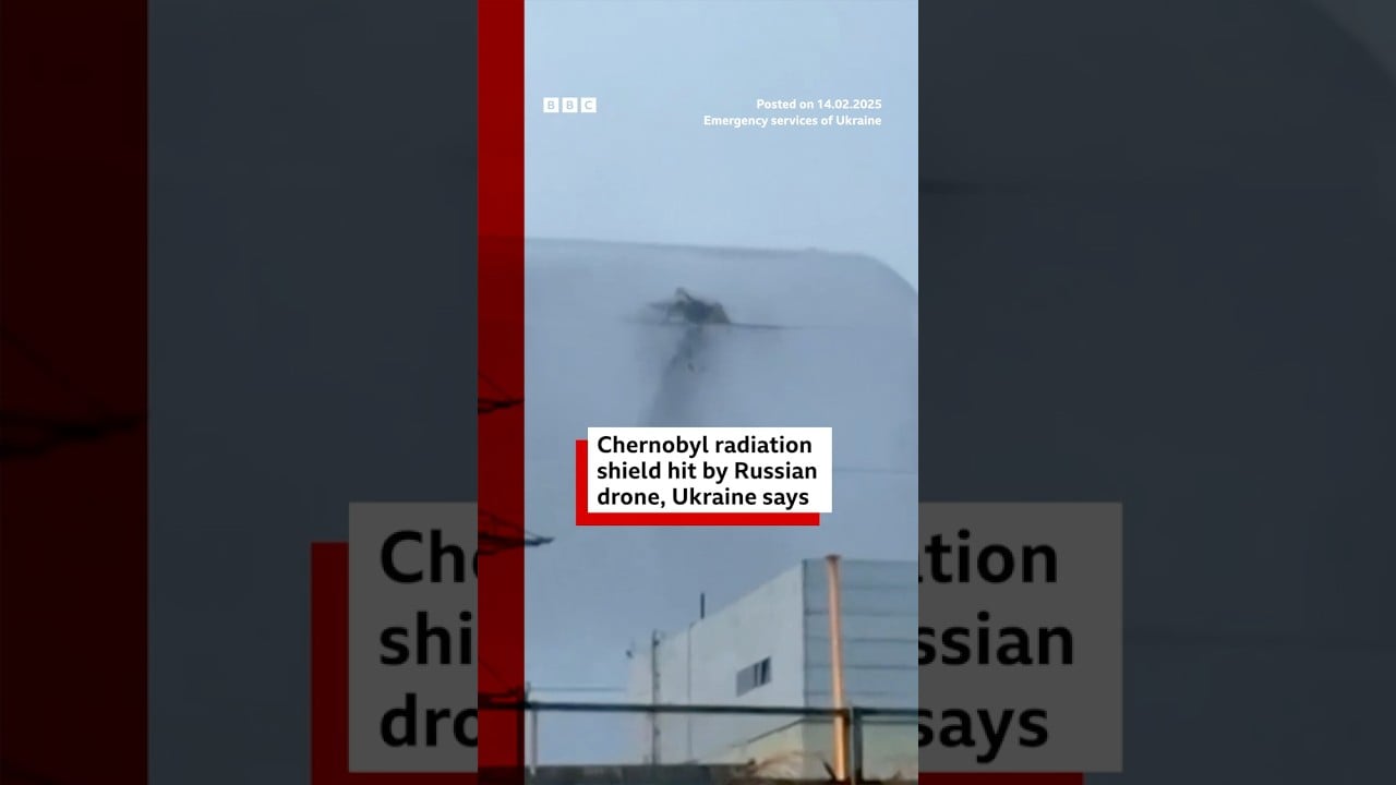 Chernobyl radiation shield hit by Russian drone, Ukraine says #Ukraine #Chernobyl #BBCNews