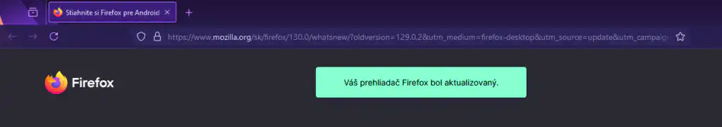 Keď si aktualizujete prehliadač Firefox na verziu 130. zobrazí sa takéto potvrdenie (foto: redakcia)