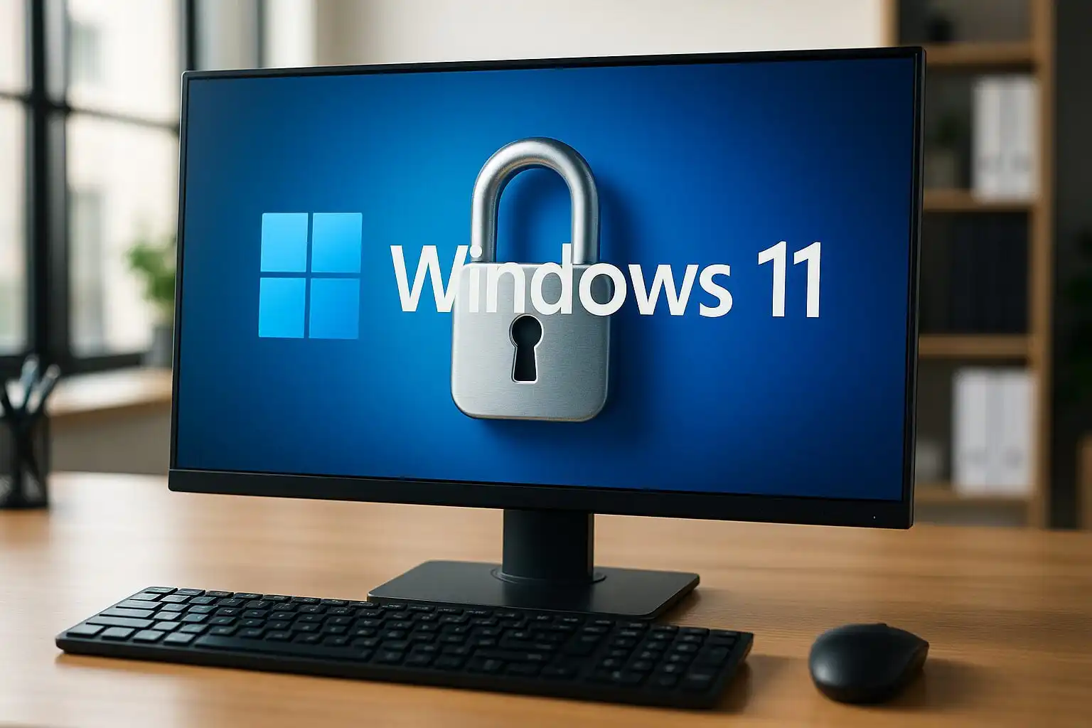 Vizualizácia počítača s operačným systémom Windows a znázornenie zabezpečenia.