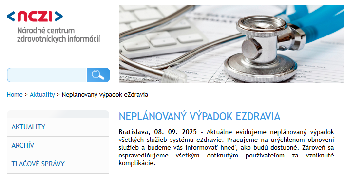 NCZI výpadok