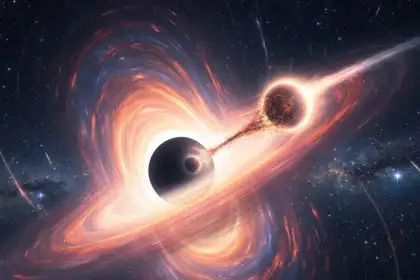 Vizualizácia čiernej diery pohlcujúcej hviezdu.