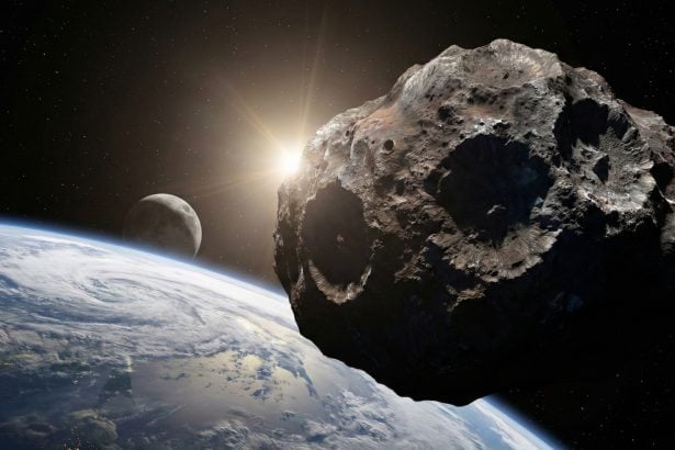 Vizualizácia asteroidu na obežnej dráhe Zeme.
