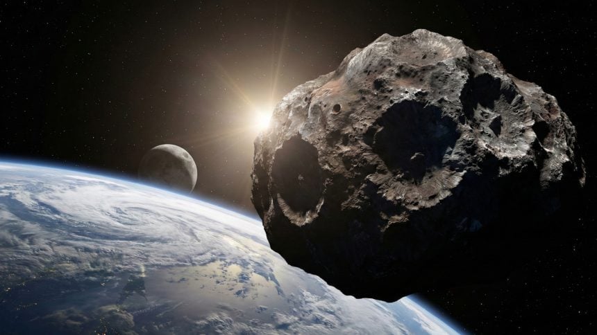 Vizualizácia asteroidu na obežnej dráhe Zeme.