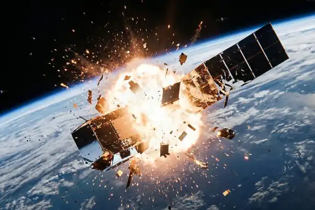 Vizualizácia výbuchu satelitu na obežnej dráhe