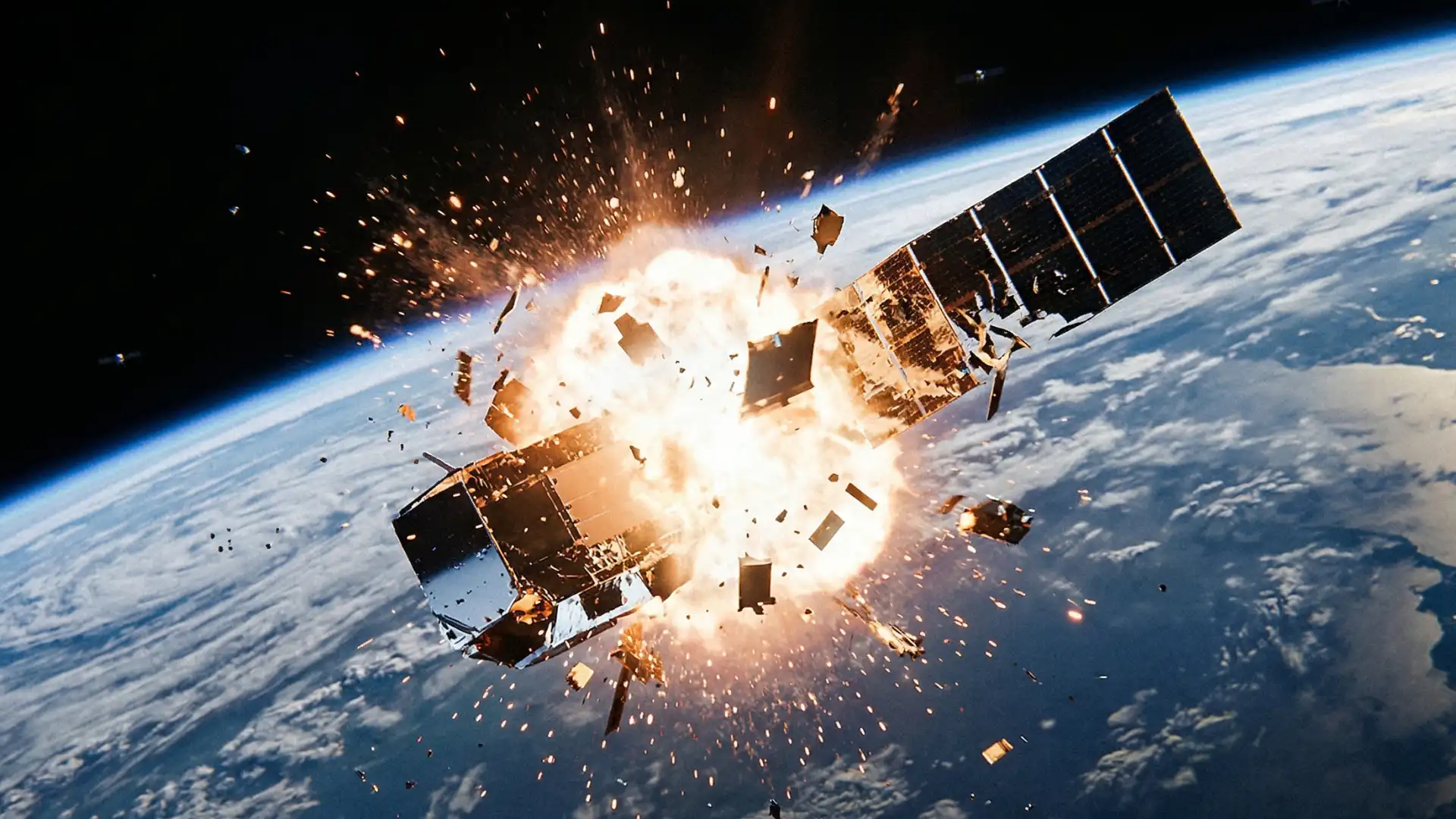 Vizualizácia výbuchu satelitu na obežnej dráhe